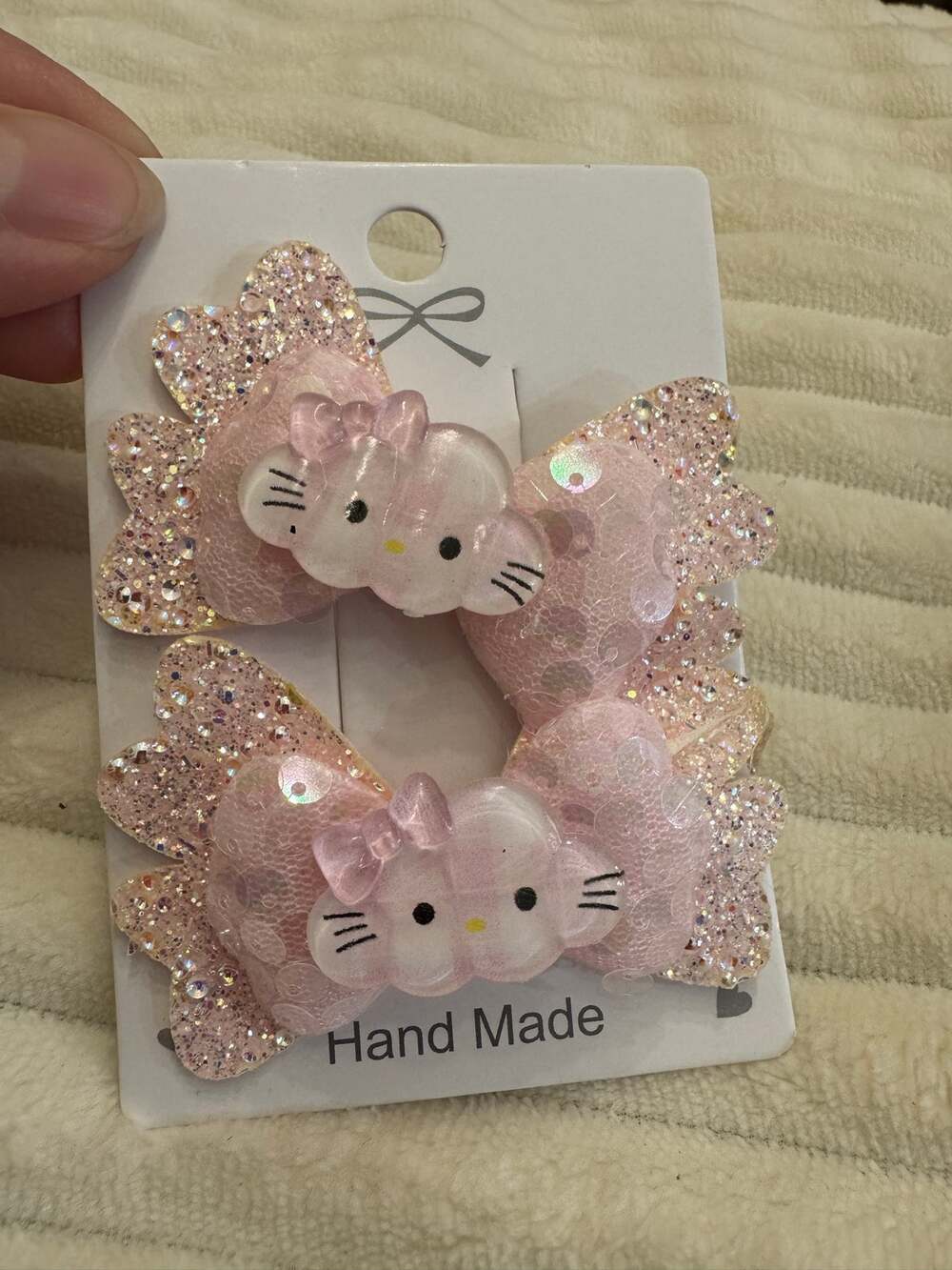 Light Pink Hello Kitty hair clips with glitter and cloud charm super cute